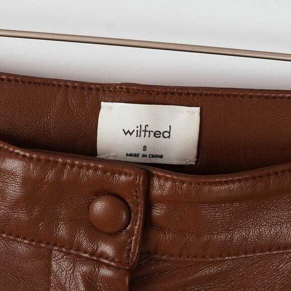 Aritzia Wilfred Rebel Vegan Leather Pants High Waisted Straight Leg Brown - 8 - Picture 3 of 9